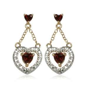   Sterling Silver Garnet and Diamond Accent Heart Drop Earrings Jewelry