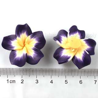   Purple Edge Flower Fimo Clay Beads Fit Jewelry Making 30x30x9mm  
