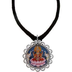  Goddess Lakshmi Necklace with Cord   Sterling Silver 