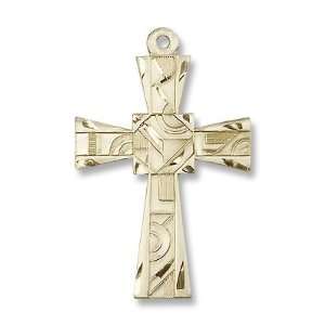  Gold Filled Mosaic Cross Pendant Stainless Gold Heavy Curb 