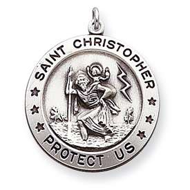   Silver St St. Saint Christopher Large Charm Pendant Medal 7.6g  