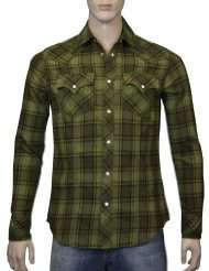 True Religion Brand Jeans Plaid Flannel Western Shirt Green