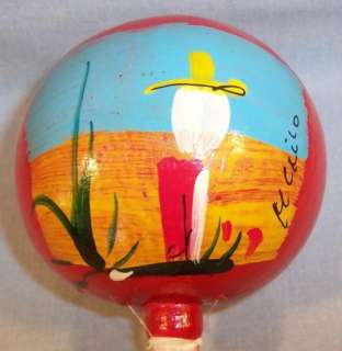 RECENT~HAND PAINTED MEXICAN MARACA~RED~MAN & CACTUS~  