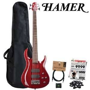com Hamer VEL2A5 TRD ,Trans Red Electric Bass,Velocity 5 String Bass 