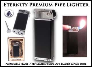 Eternity Deluxe Pipe Lighter Black Chrome w/Built in Tamper Pick Tool 