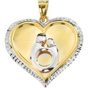  10k Yellow Gold Heart Shaped Mother and Child Pendant With 