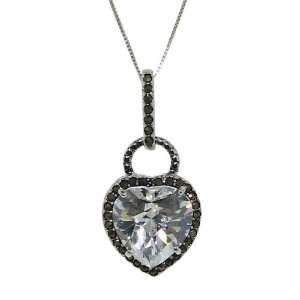   Heart Shaped Clear CZ with Hematite Toned Gem Accents Pendant Necklace