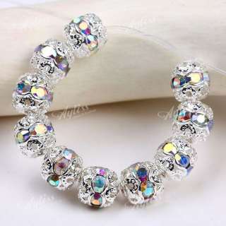 10x AB Rhinestone Round Ball Spacer Loose Beads Finding  