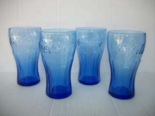 Set of 4 Blue Coca Cola Coke McDonalds Glasses  
