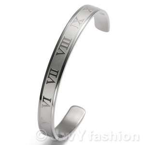 MENS Silver Stainless Steel Roman Numbers Bracelet Cuff vc672  