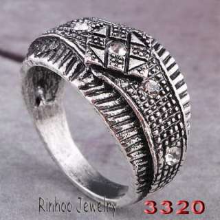  Crux 13MM US SIZE #7 Rhinestone Antique Tibet Silver Men Ring  