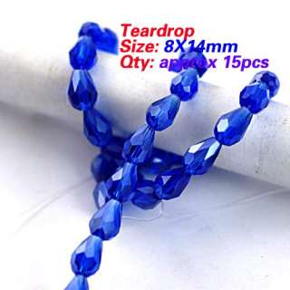   14mm 15pcs Faceted Spark Blue Crystal Glass Teardrop Loose Charm Bead