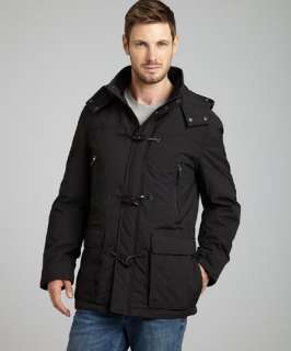 Cole Haan black water resistant toggle front hooded down jacket