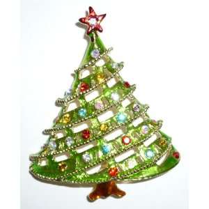  Large Light Green Enamel Christmas Tree Pin: Jewelry