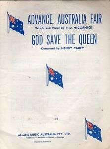 Sheet Music ADVANCE AUSTRALIA FAIR + GOD SAVE THE QUEEN  