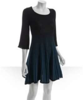 French Connection black and teal striped Sunrise Telling knit dress 