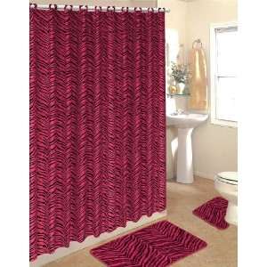 HOT PINK ZEBRA FABRIC SHOWER CURTAIN, FABRIC COVERED RINGS, AREA RUG 