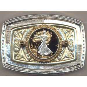   Gold on Sterling Silver World Coin Belt Buckle   Walking Liberty half