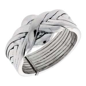 Sterling Silver 8 Piece Love Knot Braided Design Puzzle Ring Band, 1/2 