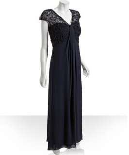 Tadashi Shoji navy chiffon embellished lace long dress  BLUEFLY up to 