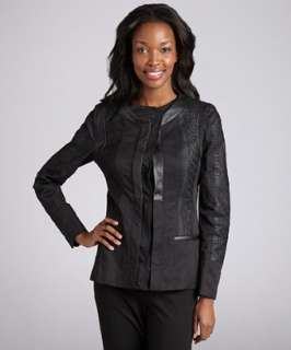 Elie Tahari black metallic cotton Sophia leather trimmed jacket 