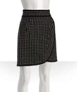 Tibi black tweed wool blend faux wrap skirt  