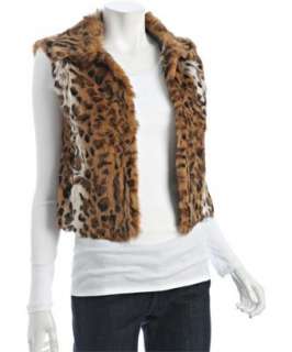 Adrienne Landau brown leopard print rabbit fur vest  BLUEFLY up to 70 