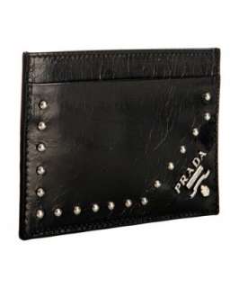 Prada black studded leather card holder  