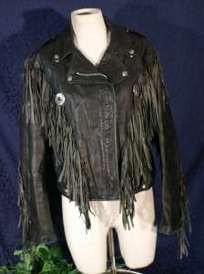 Vintage SCHOTT DUROJAC Fringed Black Leather Jacket 16  