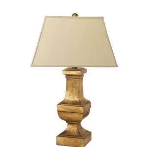   Studio 1 Light Square Balustrade Table Lamp in Gilded Iron with Linen