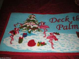 TROPICAL CHRISTMAS PINK FLAMINGO DECK PALMS MAT RUG NEW  