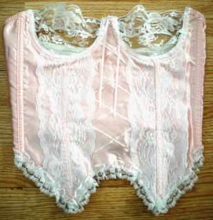 Fredericks of Hollywood Sexy Pink White Lace Corset Bustier Top Size 