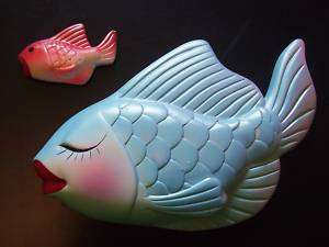 Vintage Pair MILLER Chalkware FISH WALL PLAQUES  