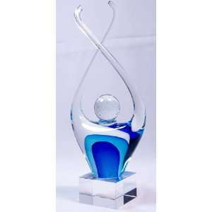 : Murano Glass Vase Mouth Blown Art Sapphire Human Abstract Sculpture 