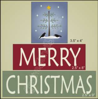 New Stencil Trio #T287 ~ Merry Christmas with primitive winter feather 