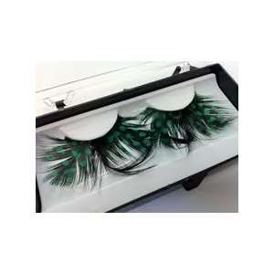 Natural Feather Exotic False Eyelashes, Black and Green