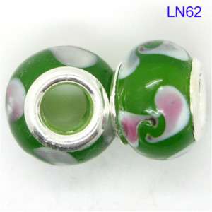 Green 925 Silver Core Glass Fit Charm Bracelet LN62  