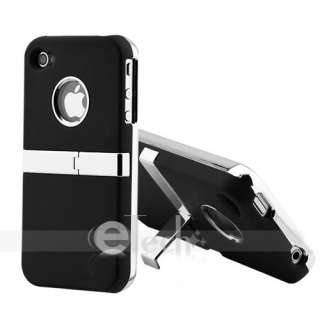 DELUXE BLACK CASE STAND COVER W/CHROME FOR iPhone 4 4G NEW  