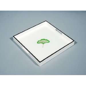 White Ginko Leaf Square Tray 