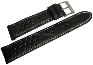   Tropic Black / White Silicone Rubber Perforated Mens Watch Band Strap