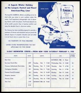 SHIP SCHEDULES AND FARES SS AMERICA 16 DAY, WEST INDIES, SO. AMERICA 
