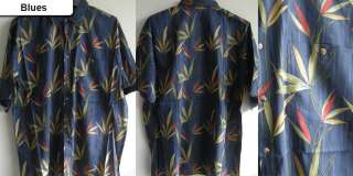 New Mens Hawaiian Casual Shirts Bamboo Tropical leaf Print Button 