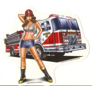 Sexy FIRE DEPARTMENT FIGHTER GIRL Pinup Sticker Decal  