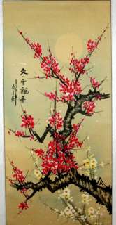 SCROLL WALL ART CHERRY BLOSSOM MOON Chinese Asian Feng Shui GIft Home 