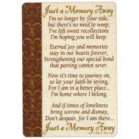 JUST A MEMORY AWAY Wallet/ pocket / prayer card  