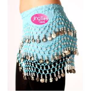  Belly Dancing Hip Scarves   Aqua with Silver Coins 