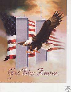 God Bless America Flag Eagle Twin Tower World Trade Art  