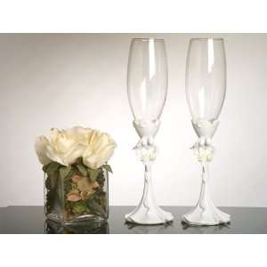 New! Bride and Groom with Calla Lily Bouquet Toasting Glasses:  