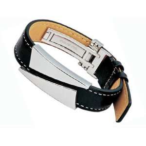  Black Leather & Steel Watch Band Bracelet Jewelry