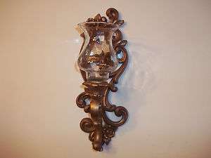   Interiors Homco Vintage Syroco Wall Sconce With Glass Etched Votive